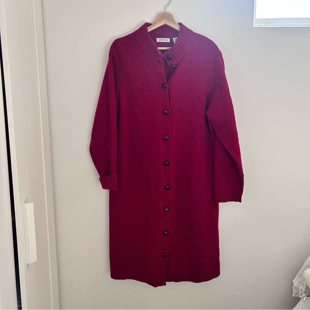 Orvis 100% Shetland wool long cardigan size large